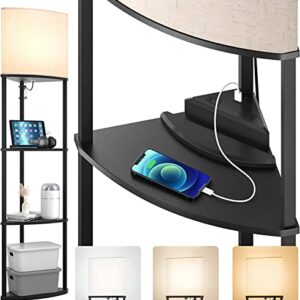 addlon 4-Tier Corner Shelf Floor Lamp, Sector Floor Lamp with Type C, USB Port and 3CCT LED Bulb, Modern Display Floor Lamp for Bedroom, Living Room, Office - Black