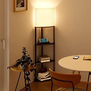 addlon 4-Tier Corner Shelf Floor Lamp, Sector Floor Lamp with Type C, USB Port and 3CCT LED Bulb, Modern Display Floor Lamp for Bedroom, Living Room, Office - Black