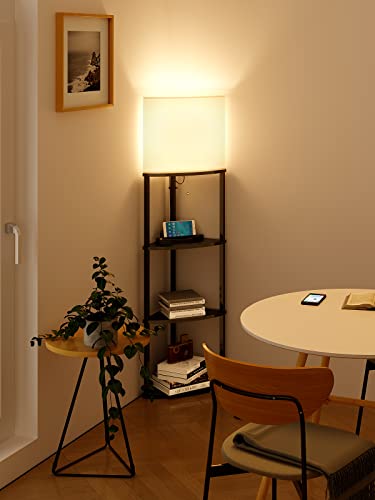 addlon 4-Tier Corner Shelf Floor Lamp, Sector Floor Lamp with Type C, USB Port and 3CCT LED Bulb, Modern Display Floor Lamp for Bedroom, Living Room, Office - Black