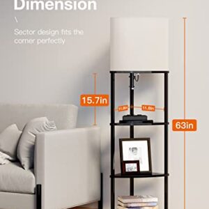 addlon 4-Tier Corner Shelf Floor Lamp, Sector Floor Lamp with Type C, USB Port and 3CCT LED Bulb, Modern Display Floor Lamp for Bedroom, Living Room, Office - Black