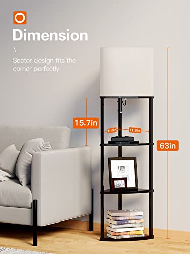 addlon 4-Tier Corner Shelf Floor Lamp, Sector Floor Lamp with Type C, USB Port and 3CCT LED Bulb, Modern Display Floor Lamp for Bedroom, Living Room, Office - Black