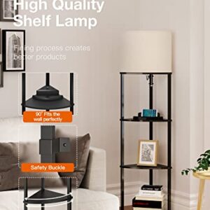 addlon 4-Tier Corner Shelf Floor Lamp, Sector Floor Lamp with Type C, USB Port and 3CCT LED Bulb, Modern Display Floor Lamp for Bedroom, Living Room, Office - Black