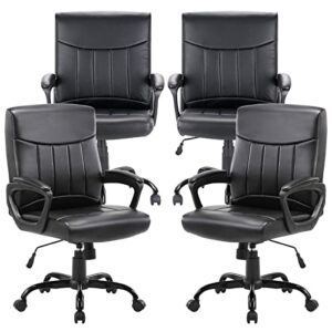 clatina mid back leather office executive chair with lumbar support and padded armrestes swivel adjustable ergonomic design for home computer desk 4 pack