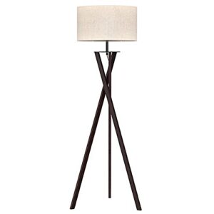 lepower standing floor lamp, modern design tripod lamp, mid century wood reading lamp for living room, bedroom and office, flaxen lamp shade with e26 lamp base
