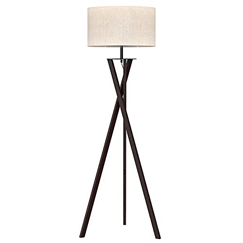 LEPOWER Standing Floor Lamp, Modern Design Tripod Lamp, Mid Century Wood Reading Lamp for Living Room, Bedroom and Office, Flaxen Lamp Shade with E26 Lamp Base