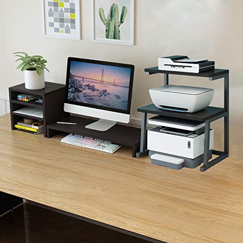 TMUCUNG Printer Stand Desktop Stand for Printer 3-Tier Multifunction Storage Book Shelf Floor Printer Table Space Organizer Perfect for Office Living Room Kitchen(Black)
