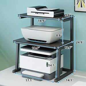 TMUCUNG Printer Stand Desktop Stand for Printer 3-Tier Multifunction Storage Book Shelf Floor Printer Table Space Organizer Perfect for Office Living Room Kitchen(Black)