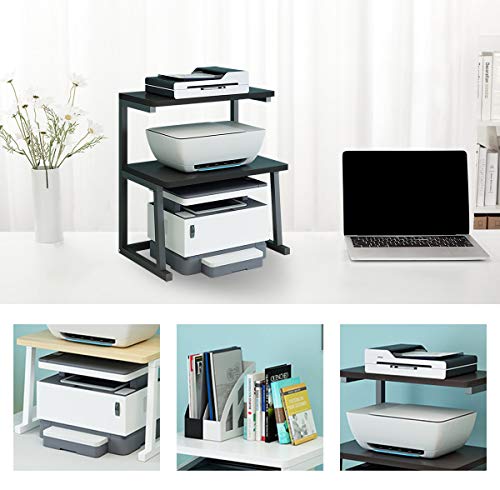 TMUCUNG Printer Stand Desktop Stand for Printer 3-Tier Multifunction Storage Book Shelf Floor Printer Table Space Organizer Perfect for Office Living Room Kitchen(Black)