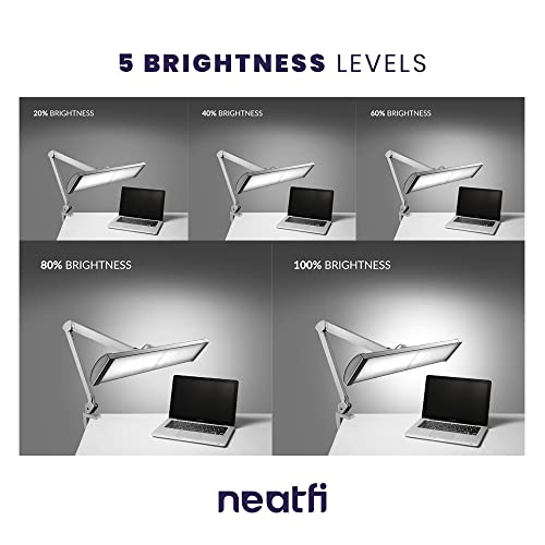 Neatfi Ultra 3,500 Lumen LED Desk Lamp, 45W, 26 Inch Wide Metal Shade, 270 SMD LEDs (Non-CCT with Clamp, Silver)