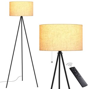 pazzo tripod floor lamp, upgraded large lamp shade, modern floor lamp with 4 color temperature led bulb, standing lamp with remote control, mid century floor lamp for living room, bedroom, black