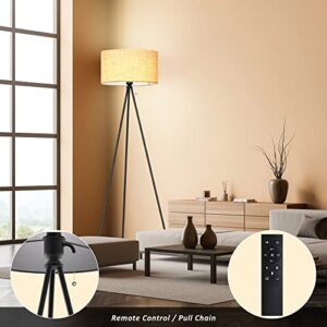 PAZZO Tripod Floor Lamp, Upgraded Large Lamp Shade, Modern Floor Lamp with 4 Color Temperature LED Bulb, Standing Lamp with Remote Control, Mid Century Floor lamp for Living Room, Bedroom, Black