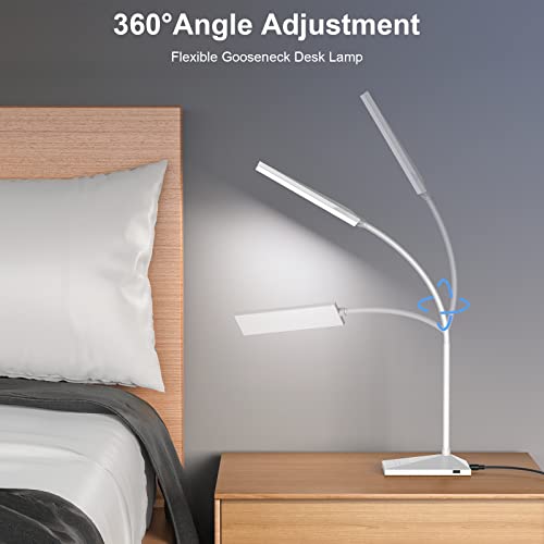 MONGERY LED Desk Lamp, Eye-Caring Table Lamps with USB Charging Port,7 Brightness Levels & 5 Color Modes,Touch Control and Memory Function,7W Flexible Gooseneck Reading Lamp for Home Office, White
