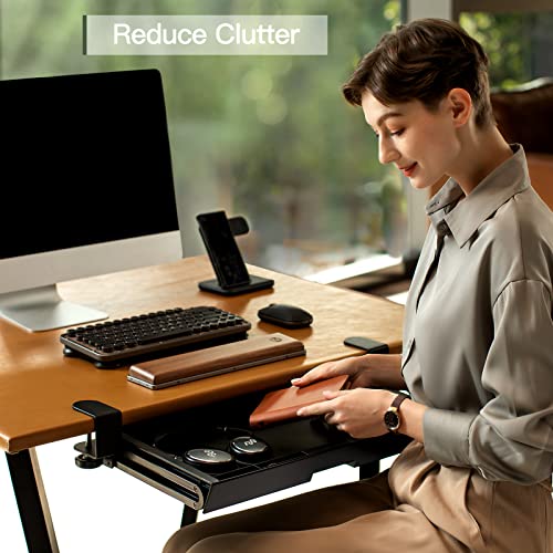 HUANUO Keyboard Drawer Under Desk - Clamp on Keyboard Drawer for Pen, Pencil and Other Office Essentials with Sturdy C Clamp Mount System for Office & Home