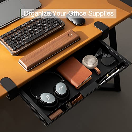 HUANUO Keyboard Drawer Under Desk - Clamp on Keyboard Drawer for Pen, Pencil and Other Office Essentials with Sturdy C Clamp Mount System for Office & Home