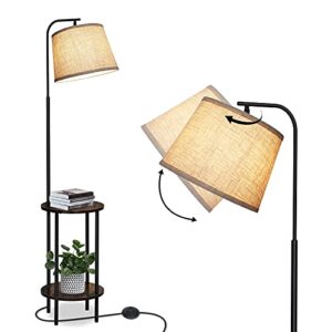 dewenwils floor lamp with table attached, industrial farmhouse narrow nightstand, wooden end side table floor lamp, adjustable reading lamp for bedroom, living room, office, kids room