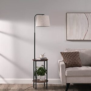 DEWENWILS Floor Lamp with Table Attached, Industrial Farmhouse Narrow Nightstand, Wooden End Side Table Floor Lamp, Adjustable Reading Lamp for Bedroom, Living Room, Office, Kids Room