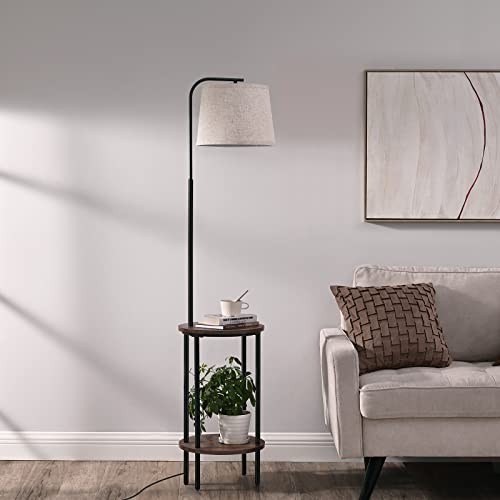 DEWENWILS Floor Lamp with Table Attached, Industrial Farmhouse Narrow Nightstand, Wooden End Side Table Floor Lamp, Adjustable Reading Lamp for Bedroom, Living Room, Office, Kids Room