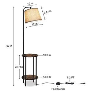 DEWENWILS Floor Lamp with Table Attached, Industrial Farmhouse Narrow Nightstand, Wooden End Side Table Floor Lamp, Adjustable Reading Lamp for Bedroom, Living Room, Office, Kids Room