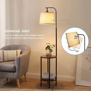 DEWENWILS Floor Lamp with Table Attached, Industrial Farmhouse Narrow Nightstand, Wooden End Side Table Floor Lamp, Adjustable Reading Lamp for Bedroom, Living Room, Office, Kids Room