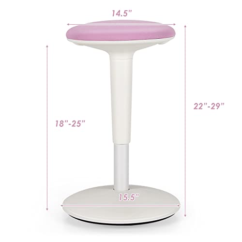 Giantex Wobble Stool Height-Adjustable Standing Desk Stool W/ Swivel, Tilt Motion, Premium Airlift, Wiggle Chair for Flexible Seating, for Junior, Home, Office, School Active Chair (Pink+White)