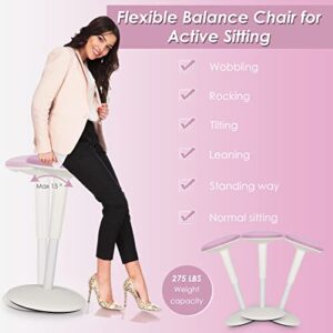 Giantex Wobble Stool Height-Adjustable Standing Desk Stool W/ Swivel, Tilt Motion, Premium Airlift, Wiggle Chair for Flexible Seating, for Junior, Home, Office, School Active Chair (Pink+White)
