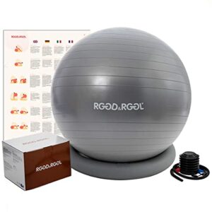 rggd&rggl exercise ball chair(55-75cm), extra thick yoga ball with stability ring, workout guide,anti-burst balance ball for workout and fitness (sliver, 55cm)