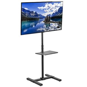 vivo tv floor stand for 13 to 50 inch flat panel led lcd plasma screens, portable display height adjustable mount with storage shelf, black, stand-tv07-s