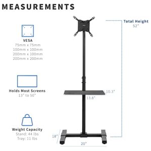 VIVO TV Floor Stand for 13 to 50 inch Flat Panel LED LCD Plasma Screens, Portable Display Height Adjustable Mount with Storage Shelf, Black, STAND-TV07-S