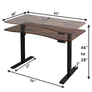 Jceet Dual Motor Electric Standing Desk - 63 x 30 Inch Adjustable Height Sit Stand Computer Desk with Splice Board, Stand Up Desk Table for Home Office, Rustic Brown Top(with Radian)