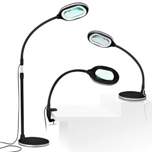 brightech lightview pro magnifying led desk lamp with light, hobbies & reading, flexibility & durability magnifying floor lamp, 3 in 1 led light glass magnifier, work light for pro uses – black
