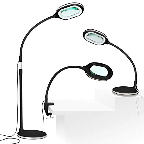 Brightech LightView Pro Magnifying LED Desk Lamp with Light, Hobbies & Reading, Flexibility & Durability Magnifying Floor Lamp, 3 in 1 LED Light Glass Magnifier, Work Light for Pro Uses - Black