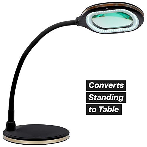 Brightech LightView Pro Magnifying LED Desk Lamp with Light, Hobbies & Reading, Flexibility & Durability Magnifying Floor Lamp, 3 in 1 LED Light Glass Magnifier, Work Light for Pro Uses - Black