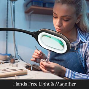 Brightech LightView Pro Magnifying LED Desk Lamp with Light, Hobbies & Reading, Flexibility & Durability Magnifying Floor Lamp, 3 in 1 LED Light Glass Magnifier, Work Light for Pro Uses - Black