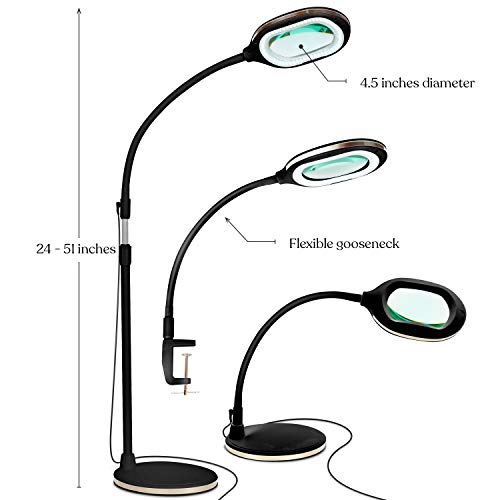 Brightech LightView Pro Magnifying LED Desk Lamp with Light, Hobbies & Reading, Flexibility & Durability Magnifying Floor Lamp, 3 in 1 LED Light Glass Magnifier, Work Light for Pro Uses - Black