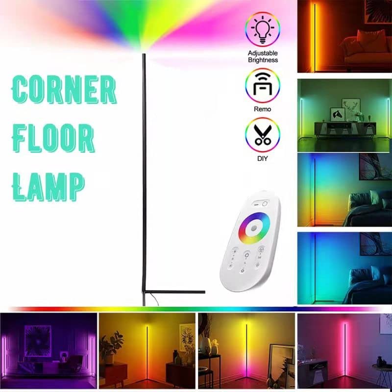 LED Corner Floor Lamp with Remote - Color Changing Corner Lamp, 356 Color, RGB Lamp for Living Room Bedroom Office, Dimmable Corner LED Light, Smart Floor Lamp, 56" Metal Standing Lamp, Corner Light