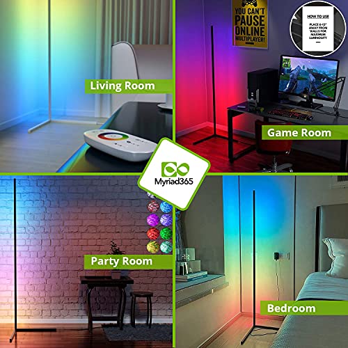 LED Corner Floor Lamp with Remote - Color Changing Corner Lamp, 356 Color, RGB Lamp for Living Room Bedroom Office, Dimmable Corner LED Light, Smart Floor Lamp, 56" Metal Standing Lamp, Corner Light