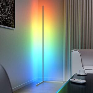 LED Corner Floor Lamp with Remote - Color Changing Corner Lamp, 356 Color, RGB Lamp for Living Room Bedroom Office, Dimmable Corner LED Light, Smart Floor Lamp, 56" Metal Standing Lamp, Corner Light