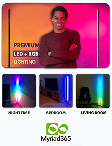 LED Corner Floor Lamp with Remote - Color Changing Corner Lamp, 356 Color, RGB Lamp for Living Room Bedroom Office, Dimmable Corner LED Light, Smart Floor Lamp, 56" Metal Standing Lamp, Corner Light