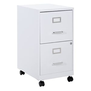 osp home furnishings 2 drawer mobile locking metal file cabinet, white