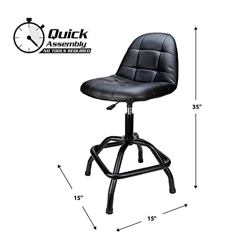 Performance Tool W85031 Pneumatic High Back Adjustable Swivel Bar Stool with Back Support for Home, Bar, and Shop, Black, 26-32 inches High