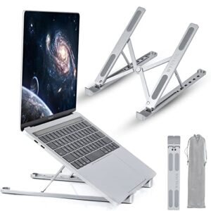 laptop stand for desk, adjustable ergonomic portable aluminum laptop holder, compatible with macbook air pro, hp, lenovo, dell, more 9-15.6” laptops (silver)