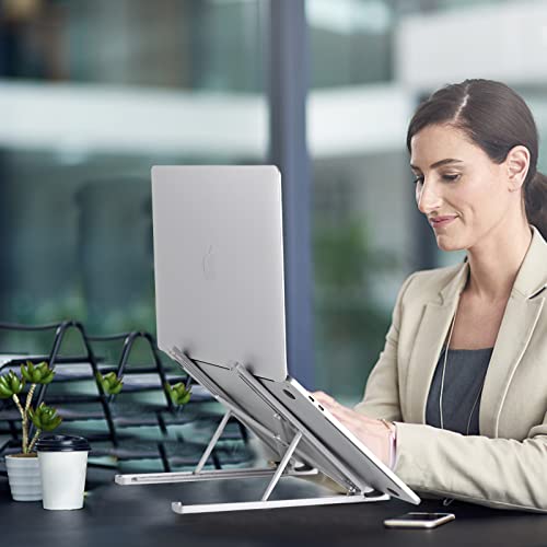 Laptop Stand for Desk, Adjustable Ergonomic Portable Aluminum Laptop Holder, Compatible with MacBook Air Pro, HP, Lenovo, Dell, More 9-15.6” Laptops (Silver)