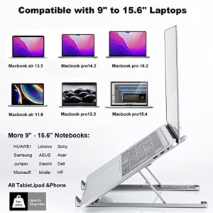 Laptop Stand for Desk, Adjustable Ergonomic Portable Aluminum Laptop Holder, Compatible with MacBook Air Pro, HP, Lenovo, Dell, More 9-15.6” Laptops (Silver)