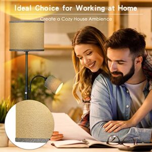 Standing Lamp, 12W LED Floor Lamp with Reading Light, 69" Tall Lamps for Living Room,Bedroom,Office, Boho Floor Lamp with 3-Way Rotary Switch, Stand up Lamp in Grey Linen Lampshade, LED Bulbs Included