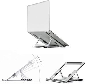 magichold portable height adjustable folding laptop stand,lightweight anti-slip laptop riser | aluminum notebook/tablet stand compatible with macbook pro/air,ipad pro,hp, dell & any laptops (silver)
