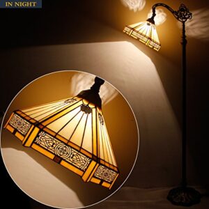 WERFACTORY Tiffany Floor Lamp Mission Hexagon Stained Glass Arched Lamp 12X18X64 Inches Gooseneck Adjustable Corner Standing Reading Light Decor Bedroom Living Room S011 Series