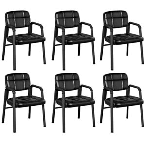 yaheetech pack of 6 office guest reception chair mid back pu leather task chair for waiting room with armrest and lumbar support, metal frame, black