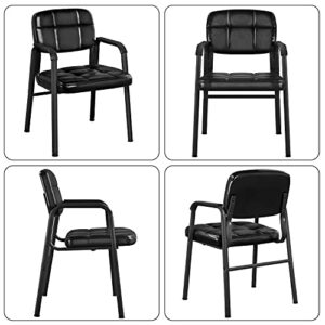 Yaheetech Pack of 6 Office Guest Reception Chair Mid Back PU Leather Task Chair for Waiting Room with Armrest and Lumbar Support, Metal Frame, Black