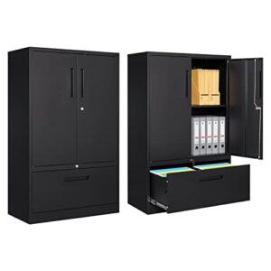 stani metal storage cabinet, metal cabinet with adjustable shelf and drawer, lockable lateral filing storage cabinet, filing cabinet lockable doors for home office school, assemble required