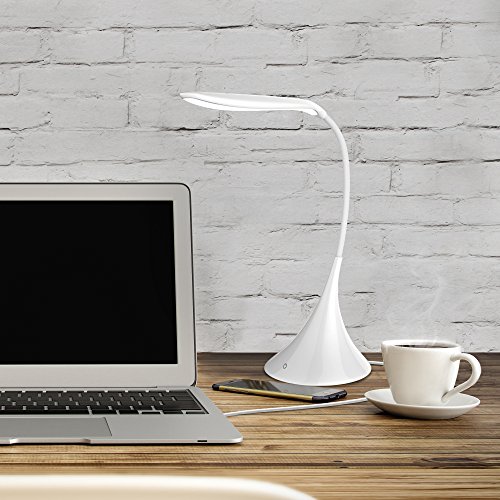 Amtone LED Swan Light Desk and Table Lamp, Flexible Gooseneck, USB and Battery Operated, 3 Way Touch Dimmer, 120 Lumens, White - Ideal for Reading, Writing, Studying and Crafts